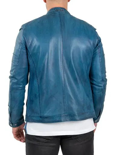 Maceoo Men's Leather Reverse Jacket - Blue | Thumbnail 6 Maceoo Men's Leather Reverse Jacket - Blue | Thumbnail 6