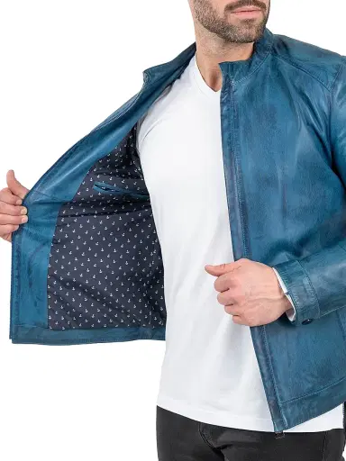 Maceoo Men's Leather Reverse Jacket - Blue | Thumbnail 7 Maceoo Men's Leather Reverse Jacket - Blue | Thumbnail 7