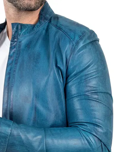 Maceoo Men's Leather Reverse Jacket - Blue | Thumbnail 8 Maceoo Men's Leather Reverse Jacket - Blue | Thumbnail 8