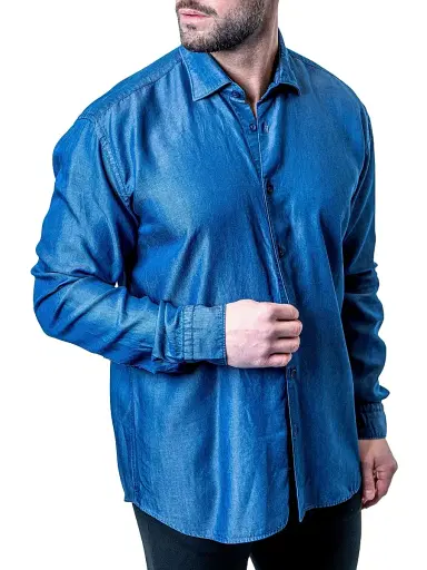 Maceoo Men's Fibonacci Shiny Denim Shirt - Blue | Thumbnail 3 Maceoo Men's Fibonacci Shiny Denim Shirt - Blue | Thumbnail 3