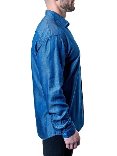 Maceoo Men's Fibonacci Shiny Denim Shirt | Thumbnail 4 Maceoo Men's Fibonacci Shiny Denim Shirt | Thumbnail 4