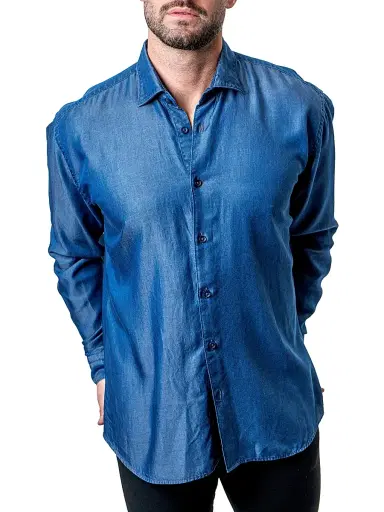 Maceoo Men's Fibonacci Shiny Denim Shirt | Thumbnail 5 Maceoo Men's Fibonacci Shiny Denim Shirt | Thumbnail 5