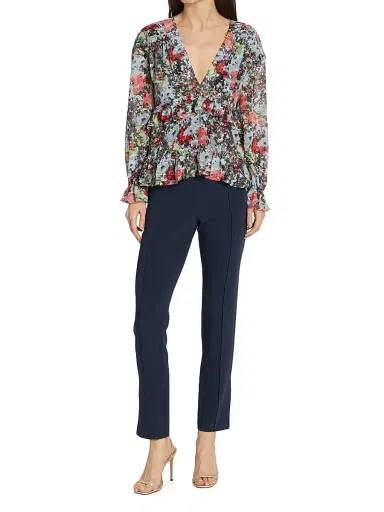Cinq à Sept Women's Brianne Pintuck Crepe Pants - Navy | Thumbnail 2 Cinq à Sept Women's Brianne Pintuck Crepe Pants - Navy | Thumbnail 2