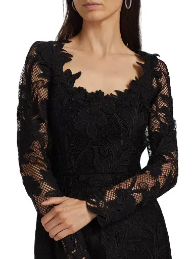 Oscar de la Renta Women's Marbled Carnation Guipure Minidress - Black | Thumbnail 6 Oscar de la Renta Women's Marbled Carnation Guipure Minidress - Black | Thumbnail 6
