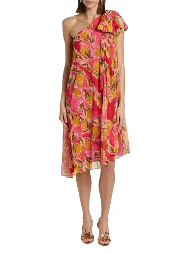 Badgley Mischka Women's One-Shoulder Printed Georgette Cocktail Dress - Pink Multi | Thumbnail 3 Badgley Mischka Women's One-Shoulder Printed Georgette Cocktail Dress - Pink Multi | Thumbnail 3