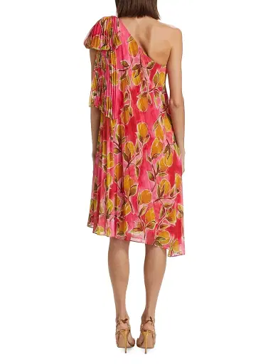 Badgley Mischka Women's One-Shoulder Printed Georgette Cocktail Dress - Pink Multi | Thumbnail 5 Badgley Mischka Women's One-Shoulder Printed Georgette Cocktail Dress - Pink Multi | Thumbnail 5