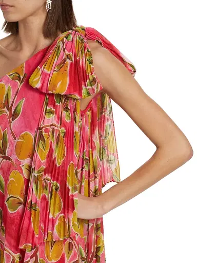 Badgley Mischka Women's One-Shoulder Printed Georgette Cocktail Dress - Pink Multi | Thumbnail 6 Badgley Mischka Women's One-Shoulder Printed Georgette Cocktail Dress - Pink Multi | Thumbnail 6