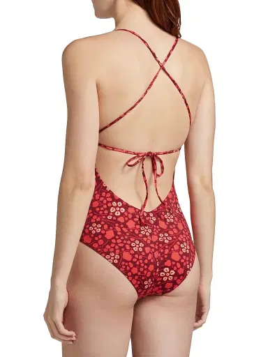 Ulla Johnson Women's Positano Maillot Abstract Strappy One-Piece Swimsuit - Coral - Size XS | Thumbnail 4 Ulla Johnson Women's Positano Maillot Abstract Strappy One-Piece Swimsuit - Coral - Size XS | Thumbnail 4