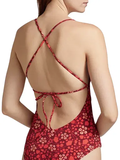 Ulla Johnson Women's Positano Maillot Abstract Strappy One-Piece Swimsuit - Coral - Size XS | Thumbnail 5 Ulla Johnson Women's Positano Maillot Abstract Strappy One-Piece Swimsuit - Coral - Size XS | Thumbnail 5