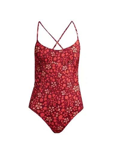 Ulla Johnson Women's Positano Maillot Abstract Strappy One-Piece Swimsuit - Coral - Size XS | Thumbnail 1 Ulla Johnson Women's Positano Maillot Abstract Strappy One-Piece Swimsuit - Coral - Size XS | Thumbnail 1
