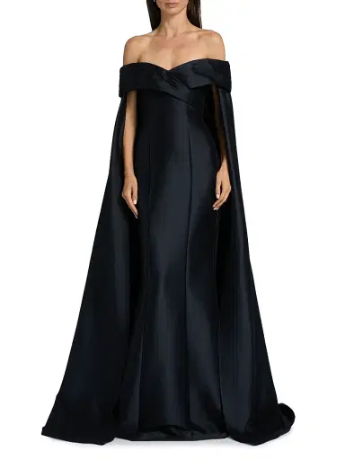 BADGLEY MISCHKA Women's Mikado Off-The-Shoulder Cape Gown | Thumbnail 2 BADGLEY MISCHKA Women's Mikado Off-The-Shoulder Cape Gown | Thumbnail 2