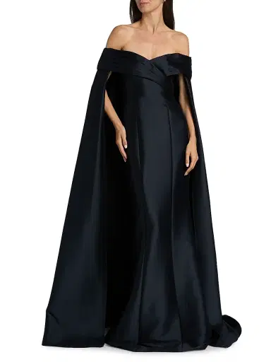 BADGLEY MISCHKA Women's Mikado Off-The-Shoulder Cape Gown | Thumbnail 3 BADGLEY MISCHKA Women's Mikado Off-The-Shoulder Cape Gown | Thumbnail 3
