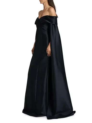 BADGLEY MISCHKA Women's Mikado Off-The-Shoulder Cape Gown | Thumbnail 4 BADGLEY MISCHKA Women's Mikado Off-The-Shoulder Cape Gown | Thumbnail 4