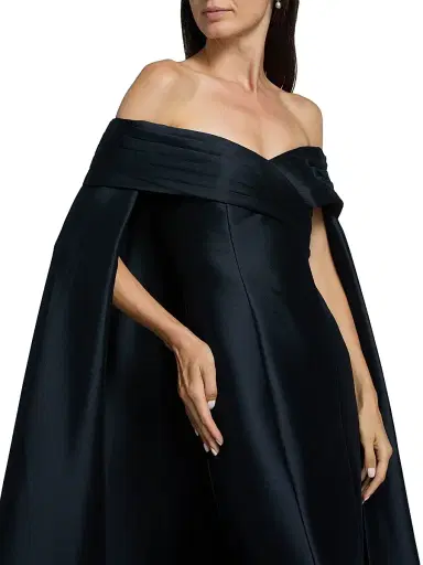 BADGLEY MISCHKA Women's Mikado Off-The-Shoulder Cape Gown | Thumbnail 6 BADGLEY MISCHKA Women's Mikado Off-The-Shoulder Cape Gown | Thumbnail 6
