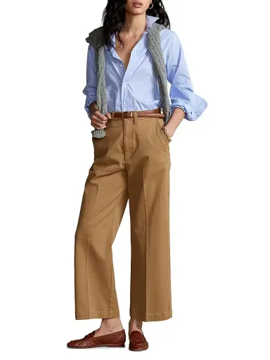 Polo Ralph Lauren Women's Cropped Stretch-Cotton Wide-Leg Pant - Khaki | Thumbnail 2 Polo Ralph Lauren Women's Cropped Stretch-Cotton Wide-Leg Pant - Khaki | Thumbnail 2