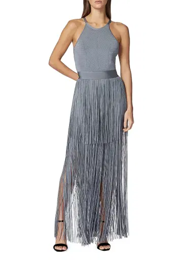 Hervé Léger Women's Halter Fringe Maxi Dress - Cinder | Thumbnail 3 Hervé Léger Women's Halter Fringe Maxi Dress - Cinder | Thumbnail 3