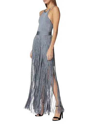 Hervé Léger Women's Halter Fringe Maxi Dress - Cinder | Thumbnail 4 Hervé Léger Women's Halter Fringe Maxi Dress - Cinder | Thumbnail 4