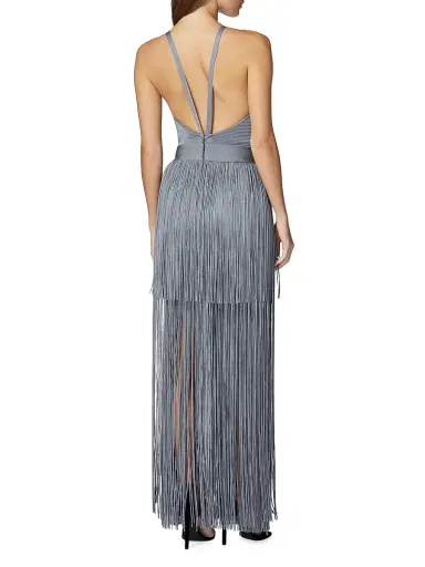 Hervé Léger Women's Halter Fringe Maxi Dress - Cinder | Thumbnail 5 Hervé Léger Women's Halter Fringe Maxi Dress - Cinder | Thumbnail 5
