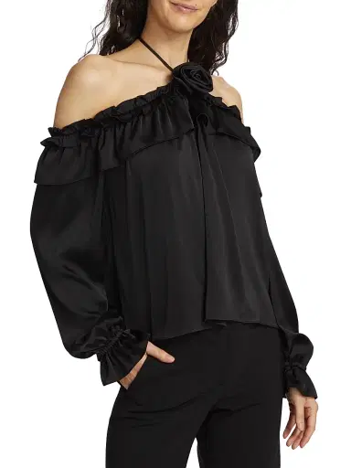 Wayf Women's Head Over Heels Satin Long-Sleeve Top - Black - Size Medium | Thumbnail 4 Wayf Women's Head Over Heels Satin Long-Sleeve Top - Black - Size Medium | Thumbnail 4