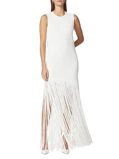 Hervé Léger Women's Ottoman-Knit Fringe Maxi Dress - Alabaster | Thumbnail 3 Hervé Léger Women's Ottoman-Knit Fringe Maxi Dress - Alabaster | Thumbnail 3