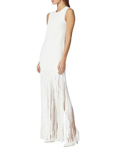 Hervé Léger Women's Ottoman-Knit Fringe Maxi Dress - Alabaster | Thumbnail 4 Hervé Léger Women's Ottoman-Knit Fringe Maxi Dress - Alabaster | Thumbnail 4