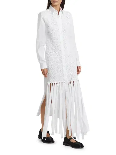 MOSCHINO Women's Cotton Poplin Fringe Shirtdress - White | Thumbnail 2 MOSCHINO Women's Cotton Poplin Fringe Shirtdress - White | Thumbnail 2