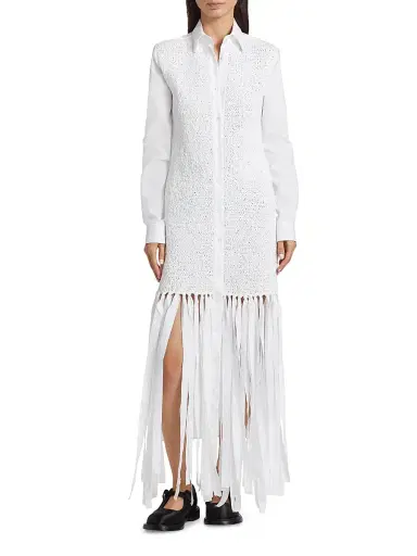 MOSCHINO Women's Cotton Poplin Fringe Shirtdress - White | Thumbnail 3 MOSCHINO Women's Cotton Poplin Fringe Shirtdress - White | Thumbnail 3