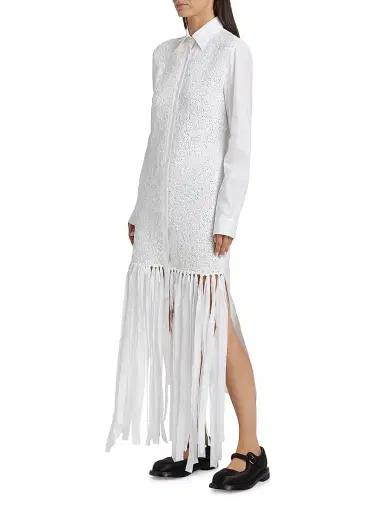 MOSCHINO Women's Cotton Poplin Fringe Shirtdress - White | Thumbnail 4 MOSCHINO Women's Cotton Poplin Fringe Shirtdress - White | Thumbnail 4