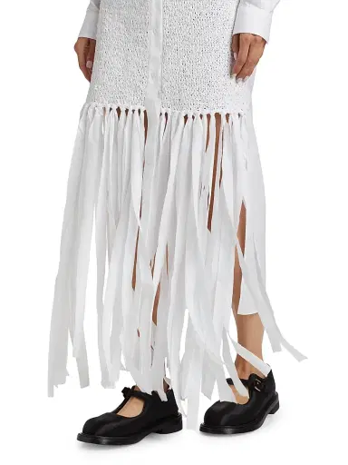MOSCHINO Women's Cotton Poplin Fringe Shirtdress - White | Thumbnail 6 MOSCHINO Women's Cotton Poplin Fringe Shirtdress - White | Thumbnail 6