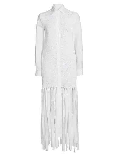 MOSCHINO Women's Cotton Poplin Fringe Shirtdress - White | Thumbnail 1 MOSCHINO Women's Cotton Poplin Fringe Shirtdress - White | Thumbnail 1