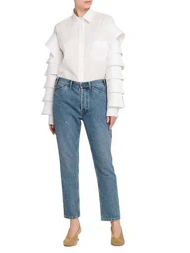 MOSCHINO Women's Ruffled-Sleeve Cotton Shirt - Multi White | Thumbnail 2 MOSCHINO Women's Ruffled-Sleeve Cotton Shirt - Multi White | Thumbnail 2