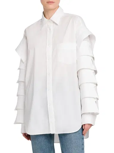 MOSCHINO Women's Ruffled-Sleeve Cotton Shirt - Multi White | Thumbnail 3 MOSCHINO Women's Ruffled-Sleeve Cotton Shirt - Multi White | Thumbnail 3