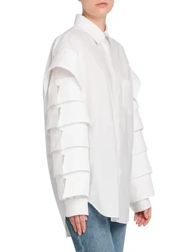 MOSCHINO Women's Ruffled-Sleeve Cotton Shirt - Multi White | Thumbnail 4 MOSCHINO Women's Ruffled-Sleeve Cotton Shirt - Multi White | Thumbnail 4