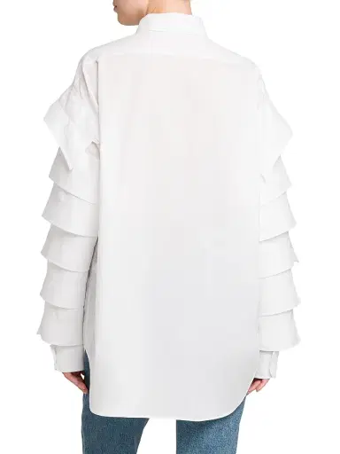 MOSCHINO Women's Ruffled-Sleeve Cotton Shirt - Multi White | Thumbnail 5 MOSCHINO Women's Ruffled-Sleeve Cotton Shirt - Multi White | Thumbnail 5