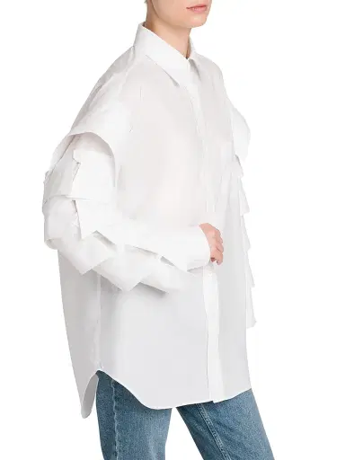 MOSCHINO Women's Ruffled-Sleeve Cotton Shirt - Multi White | Thumbnail 6 MOSCHINO Women's Ruffled-Sleeve Cotton Shirt - Multi White | Thumbnail 6