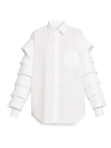 MOSCHINO Women's Ruffled-Sleeve Cotton Shirt - Multi White | Thumbnail 1 MOSCHINO Women's Ruffled-Sleeve Cotton Shirt - Multi White | Thumbnail 1