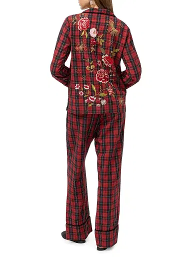 Johnny Was Women's Zariah Floral & Plaid Cotton-Bend Long Pajamas | Thumbnail 2 Johnny Was Women's Zariah Floral & Plaid Cotton-Bend Long Pajamas | Thumbnail 2