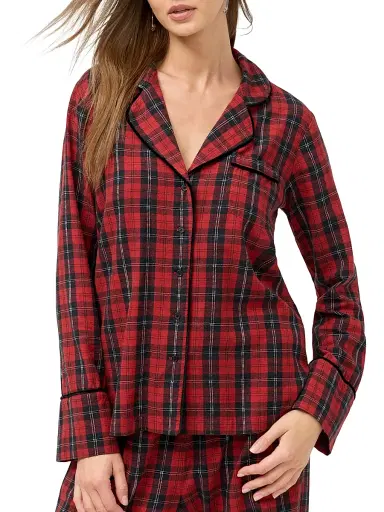 Johnny Was Women's Zariah Floral & Plaid Cotton-Bend Long Pajamas | Thumbnail 3 Johnny Was Women's Zariah Floral & Plaid Cotton-Bend Long Pajamas | Thumbnail 3