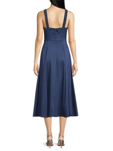 Aidan Mattox Women's Satin Embellished Neck Midi-Dress - Navy | Thumbnail 5 Aidan Mattox Women's Satin Embellished Neck Midi-Dress - Navy | Thumbnail 5
