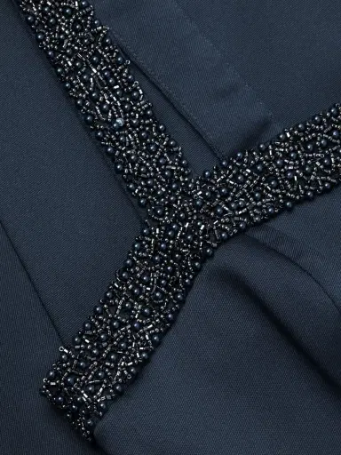 Aidan Mattox Women's Satin Embellished Neck Midi-Dress - Navy | Thumbnail 6 Aidan Mattox Women's Satin Embellished Neck Midi-Dress - Navy | Thumbnail 6