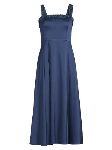 Aidan Mattox Women's Satin Embellished Neck Midi-Dress - Navy | Thumbnail 1 Aidan Mattox Women's Satin Embellished Neck Midi-Dress - Navy | Thumbnail 1