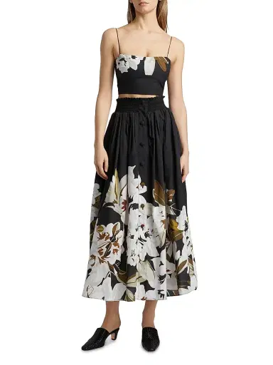 Adam Lippes Women's Bex Floral Cotton Voile Crop Top - Black White | Thumbnail 2 Adam Lippes Women's Bex Floral Cotton Voile Crop Top - Black White | Thumbnail 2
