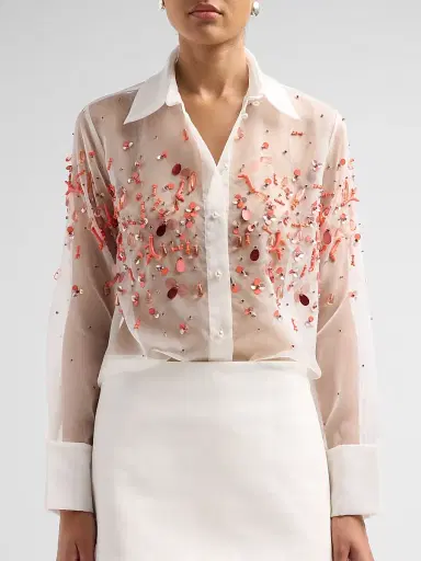 Retrofête Women's Ivee Embellished Organza Blouse - White Coral - Size XL | Thumbnail 5 Retrofête Women's Ivee Embellished Organza Blouse - White Coral - Size XL | Thumbnail 5