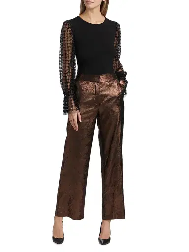 Elie Tahari Women's Hannah Gilded Straight-Leg Trousers - Maroon | Thumbnail 2 Elie Tahari Women's Hannah Gilded Straight-Leg Trousers - Maroon | Thumbnail 2