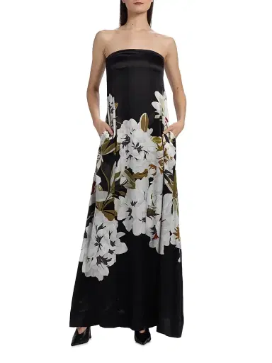 Adam Lippes Women's Marais Floral Silk Charmeuse Dress - Black White | Thumbnail 2 Adam Lippes Women's Marais Floral Silk Charmeuse Dress - Black White | Thumbnail 2