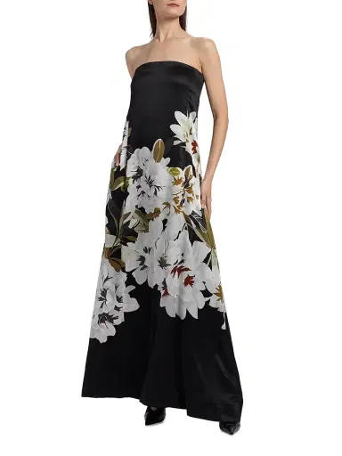 Adam Lippes Women's Marais Floral Silk Charmeuse Dress - Black White | Thumbnail 3 Adam Lippes Women's Marais Floral Silk Charmeuse Dress - Black White | Thumbnail 3