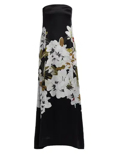 Adam Lippes Women's Marais Floral Silk Charmeuse Dress - Black White | Thumbnail 1 Adam Lippes Women's Marais Floral Silk Charmeuse Dress - Black White | Thumbnail 1
