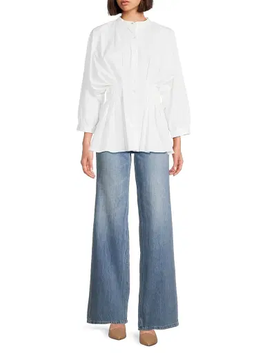 Natori Women's Pleated Cotton Poplin Shirt - White - Size 8 | Thumbnail 2 Natori Women's Pleated Cotton Poplin Shirt - White - Size 8 | Thumbnail 2