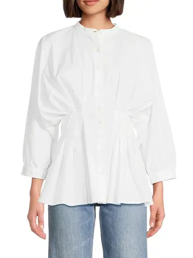 Natori Women's Pleated Cotton Poplin Shirt - White - Size 8 | Thumbnail 3 Natori Women's Pleated Cotton Poplin Shirt - White - Size 8 | Thumbnail 3
