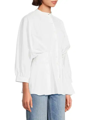 Natori Women's Pleated Cotton Poplin Shirt - White - Size 8 | Thumbnail 4 Natori Women's Pleated Cotton Poplin Shirt - White - Size 8 | Thumbnail 4